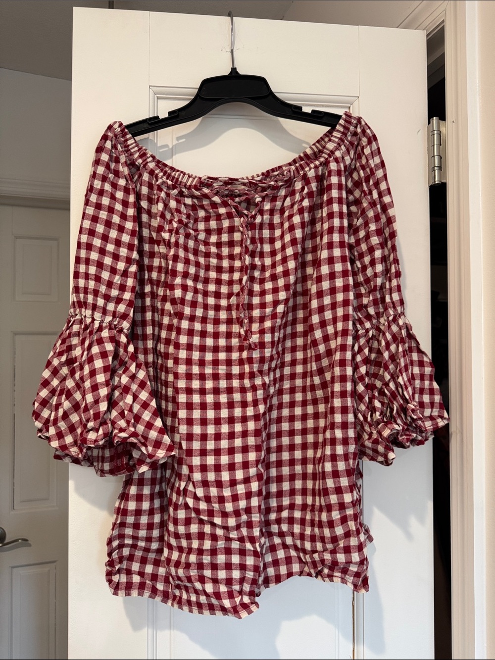 Capulet Red and White Strapless Gingham Top